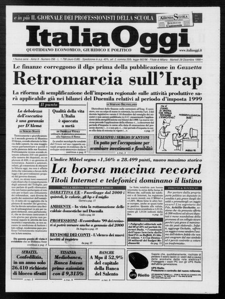 Italia oggi : quotidiano di economia finanza e politica